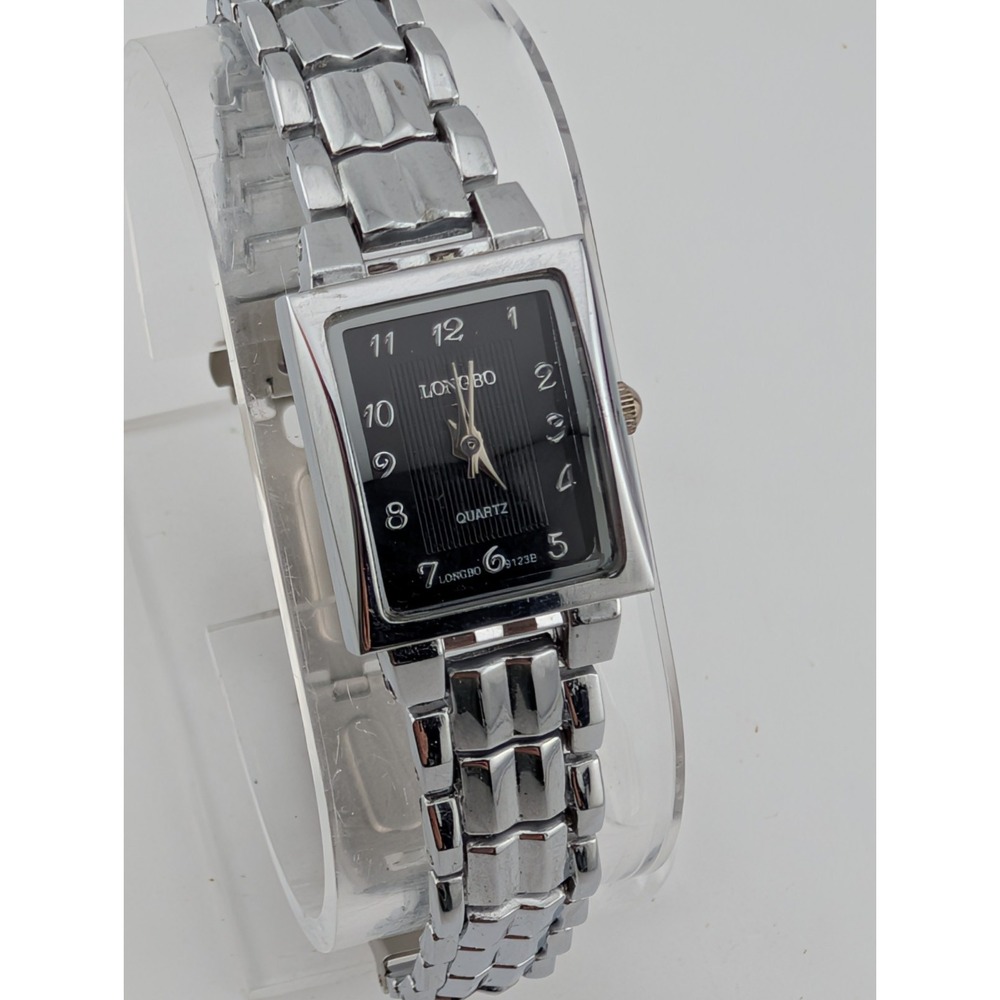 Longbo Watch Women‎ 19mm Case Black Dial 6" Silver Band- New Battery